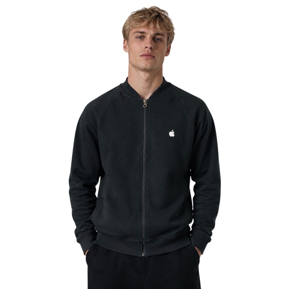 Apple Logo Full Zip Sweatshirt Black Made in USA Minimalist M